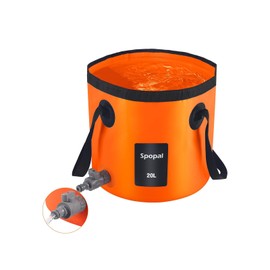 Spopal 20L Folding Bucket with Drainage Outlet,Collapsible Storage Container for Camping, Portable Lightweight Collapsible Bucket for Traveling Picnic Hiking Fishing Car Washing(Orange)