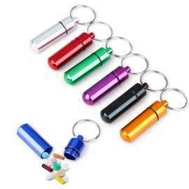 Pack of 7 Portable Mini Pill Boxes, Aluminium Alloy Pill Bottle, 7 Colours in 7 Days, Pill Box with Keyring, Waterproof Capsule, Pill Box, Pill Holder for Travel, Camping
