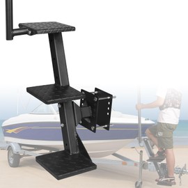 Boat Trailer Steps with Handle 3 Steps Heavy Duty Side Mount Boat Boarding Ladder with Anti-Slip Surface, 400lbs Capacity, Universal Fits Boat Trailer Tongue Steps with Pole