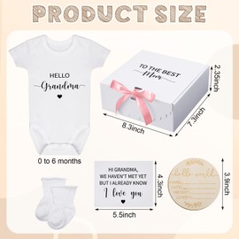Shyyween 7 Pcs Pregnancy Announcements for Grandma Surprise Baby Announcement Gifts Set Include Bodysuit Pregnancy Reveal Card Socks Ribbon Wood Sign Coming Soon Baby Reveal Ideas for Grandparents