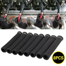 Gearzaar 8pcs 2500° 6" Spark Plug Wire Boots Protector Sleeve Heat Shield Cover Black