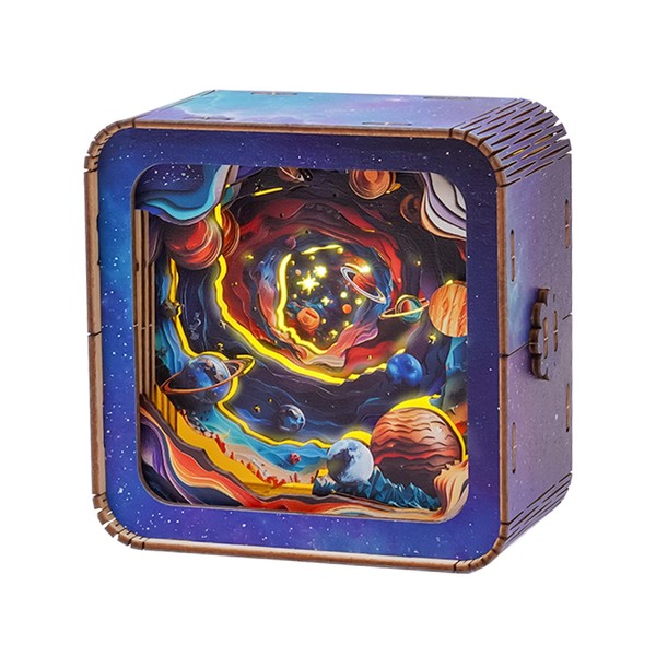 3D Wooden Puzzle Night Light, Interstellar Space DIY Puzzles for