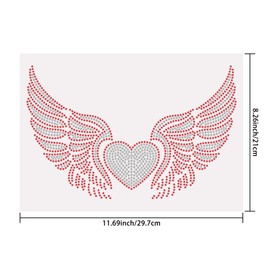 SUPERDANT Red Wings Heart Iron on Rhinestone Heat Transfer Angle Wings Crystal Decor Clear Bling DIY Patch Clothing Repair Hot Fix Applique for T-Shirts Vest Shoes Hat Jacket Decorations