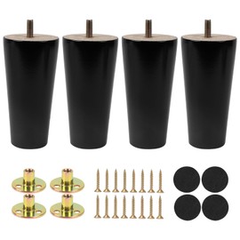Luabue Pack of 4 12 cm Furniture Feet, Wooden Table Legs, Replacement Wooden Legs, Conical Furniture Legs with Mounting Plate, Screws and Non-Slip Mat for Couch, Cabinet, Bed, Table, Coffee Table,