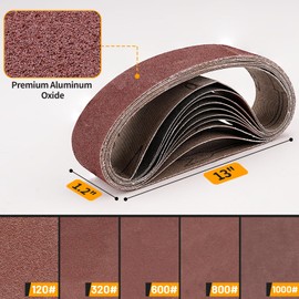 Junchamp 20Pcs 1.2" x 13" Replacement Knife Sharpener Sanding Belt, 120/320/600/800/1000 Grit Aluminum Oxide Sanding Belt for Belt Sander Knife Sharpening Wood Metal Polishing