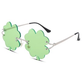 COASION St. Patrick's Day Irish Shamrock Sunglasses Green Four Leaf Clover Leprechaun Costume Eyewear Glasses for Women Men (Clover/Light Green)