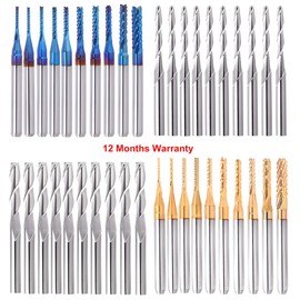 40Pcs End Mill Bits Set 1/8" Shank, Mcwdoit CNC Router Bits Cutting Milling Tool Engraving Cutter Including Flat Nose/Ball Nose End Mill, Nano Blue Coat/Titanium Coat 2 Flute CNC Router Bits