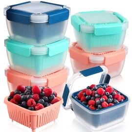 Blushtier 6 Pack 37 Oz/51 oz Berry Keeper Container Food Storage Fruit Containers for Fridge Berry Keeper Reusable Box with Removable Drain Basket, 3 Colors, 2 Sizes