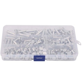 BOROCO Flat Head Full Rivet, 190 Pieces M5 Flat Head Full Aluminium Rivets Assortment Kit Length 6/8/10/12/16/20/25 mm