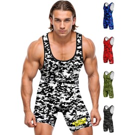 Exxact Sports Sublimated Men's Wrestling Singlet, High-Performance Powerlifting Singlet, Wrestling Singlets for Men, White/Black Camo, Adult X-Large
