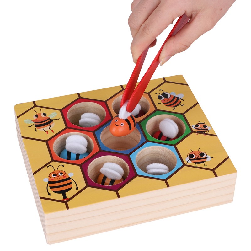 Fun Bee Picking Toy Kids Hand Grasping Training Wooden Games