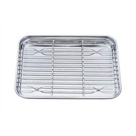 TeamFar Toaster Oven Tray and Rack Set, 9.3’’ x 7’’ x 1’’, Stainless Steel Toaster Oven Pan Broiler Pan, Non Toxic & Healthy, Easy Clean & Dishwasher Safe