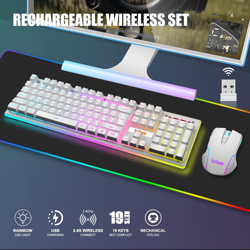 RedThunder K10 Wireless Gaming Keyboard and Mouse Combo, LED Backlit