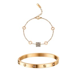 Vbvbip 18K Gold 316L Stainless Steel Bracelet for Women - Charm Bangle Jewelry Set, Hypoallergenic & Rust-Resistant, for Mother's Day, Birthday