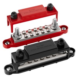 RVBOATPAT Bus Bar 12V 275A Power Distribution Block 2 x 3/8" (M10) Terminal Studs and 10 x #10 Screws Terminals Positive and Ground Battery BusBar