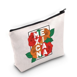 TOBGBE Funny Mexican Latina Makeup Bag With Zipper Mexican Concha Pun Gift Mexican Themed Bag Mexican Women Gift (Rose Flower)