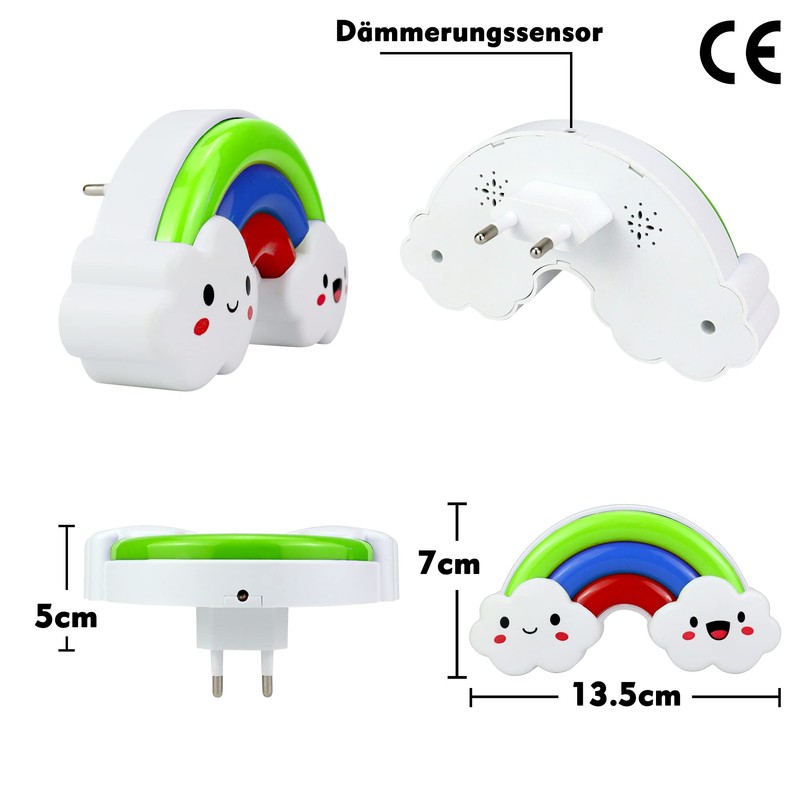 Annmore Night Light Children's Socket Pack of 2 LED Rainbow