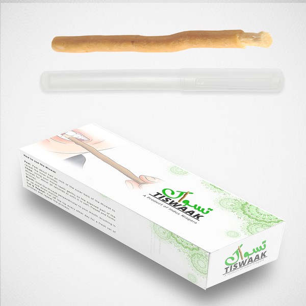 Tiswaak Pack of 12 Miswak Stick Natural Teeth Whitening Kit – Muslim Natural Flavored Herbal Toothbrush Miswak Sticks Vacuum Sealed with Holder for Healthy Gums, Teeth & Fresher Breath || Pack of 12