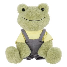 Apricot Lamb Toys Plush Velvet Green Frog with Clothes Stuffed Animal Soft Cuddly Perfect for Kids 8.5 Inches (Yellow T-Shirt & Gray Overalls)