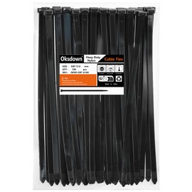 Oksdown 300 mm × 12.0 mm Wide Pack of 100 Extra Strong Cable Ties with 100 kg Tensile Strength Black UV-Resistant Large Nylon Plastic Self-Locking Multifunctional