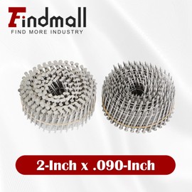 findmall 3600 Count 2-Inch x .090-Inch Ring Shank 304 Stainless Steel Siding Nails 15-Degree Collated Wire Coil for Wood Siding or Fencing Applications