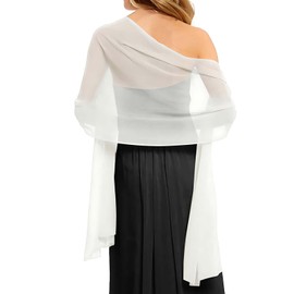Women Shawls and Wraps for Evening Dresses Chiffon Wedding Stole Sheer Scarf, White