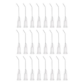HARFINGTON 24pcs Blunt Tip Dispensing Needle 27 Gauge 1 Inch Screw Interface Bent Flow Design Bent Dispensing Tips with Luer Lock for Adhesive Glue Dispensing, Transparent