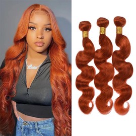 Ginger Orange Bundles Human Hair #350 Body Wave Bundles Ginger Human Hair Bundles 8a Grade Double Weft Remy Hair Wet and Wavy Bundles Soft and Silky for Black Woman (24 26 28 inch,3 Bundles)