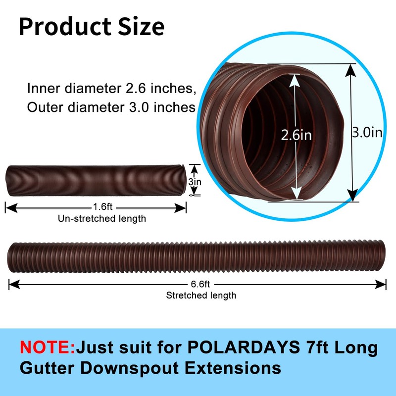 6.6ft Extra Flexible Pipe for POLARDAYS 3 inches Downspout Extender