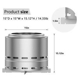 ROOMTEC 15" Smokeless Fire Pit, Portable Outdoor Firepit with Stand and Bag, Easy Clean Wood Burning Fireplaces with Removable Ash Pan, Low Smoke Bonfire for Camping, Patio and Outside