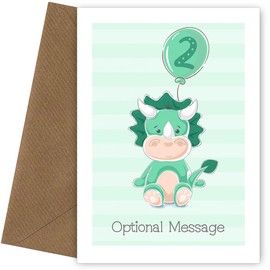 Green Dinosaur 2nd Birthday Cards for Boys - Cute Birthday Card for a Little Boy on his 2nd Bday Cards Age 2 Card for Son, Little Brother, Grandson, Nephew, God Son when he is 2 today!