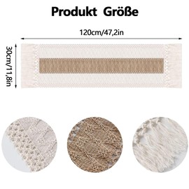 Macrame Table Runner, 30 x 120 cm, Tassels Table Runner, Macrame Boho, Fringe Table Runner, for Wedding and Dining Table, Decorative Table Runner