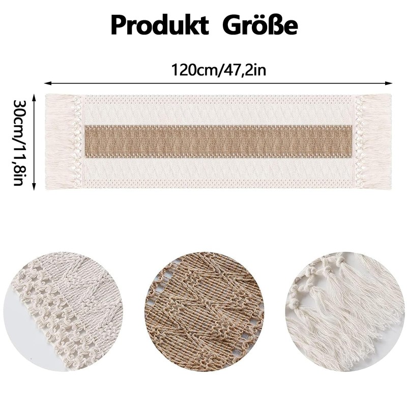 Macrame Table Runner, 30 x 120 cm, Tassels Table Runner,