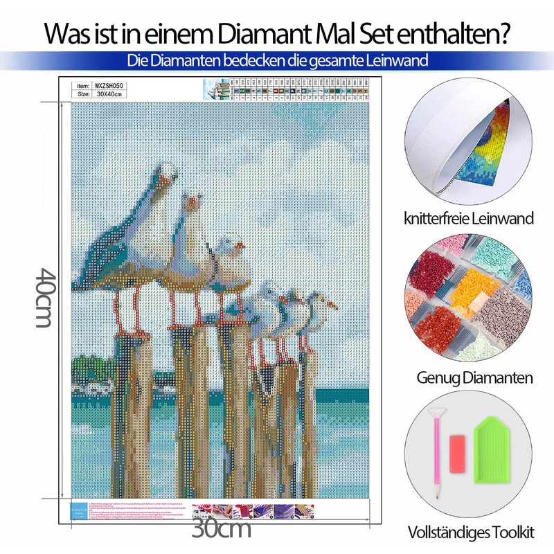 ShengDexin Diamond Painting Adult Animals Seagull 30 x 40 cm