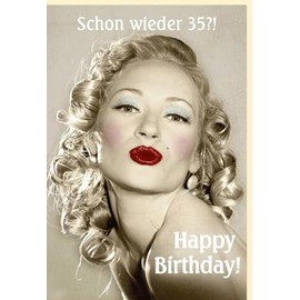 Humorous Retro Birthday Card for Women - "Und schon wieder 35, wie fliegt die Zeit!" - Vintage Style with Glamorous Lady. Congratulations! - With Envelope