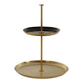 Kate and Laurel Laranya Tiered Round Decorative Tray, 12x12x15, Black/Gold
