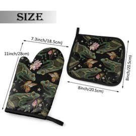 Abucaky Vintage Frogs Lotus Flowers Oven Mitts and Pot Holders Insulated Gloves & Kitchen Counter Safe Mats for Cooking BBQ Baking Grilling (2-Piece Set)