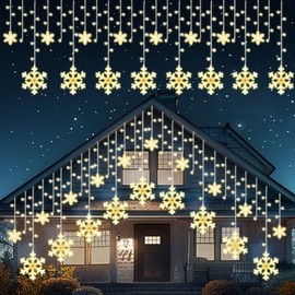 Brightown Snowflake Lights, 20Ft 228 LED Icicle Lights for Outside with 24 Drops, Connectable Curtain Christmas String Lights for Indoor Outdoor House Eaves Window Porch Tree, Warm White