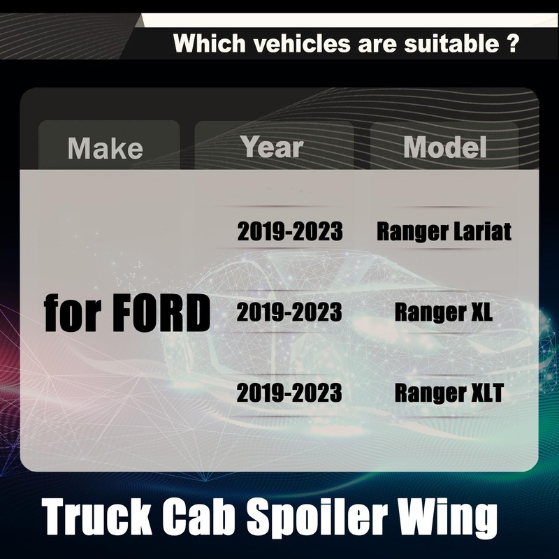 STSEV01 Rear Spoiler Cab Roof Wing for Ford Ranger 2019-2023