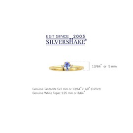 Silvershake Ultra Petite Genuine Violet Tanzanite and White Topaz 18K Yellow Gold Plated 925 Sterling Silver Minimalist Stackable Promise Ring December Gemstone Birthstone Jewelry for Women or Teens,