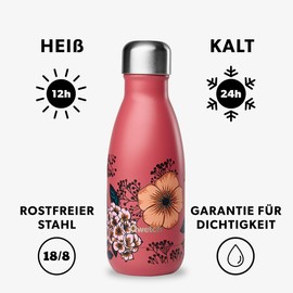 Qwetch - Water Bottle Originals Stainless Steel Insulated Flask 260 ml Anemones - Thermos Flask 24 Hours Cold & 12 Hours Hot - Leak-Proof, BPA-Free, Reusable - Perfect for Sports, Travel, Office & Hiking