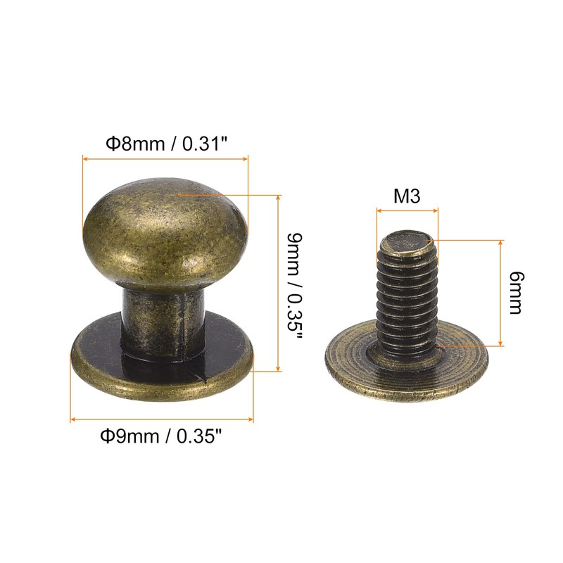 sourcing map 8mm Ball Head Stud Rivets Screw Back, 20Pack