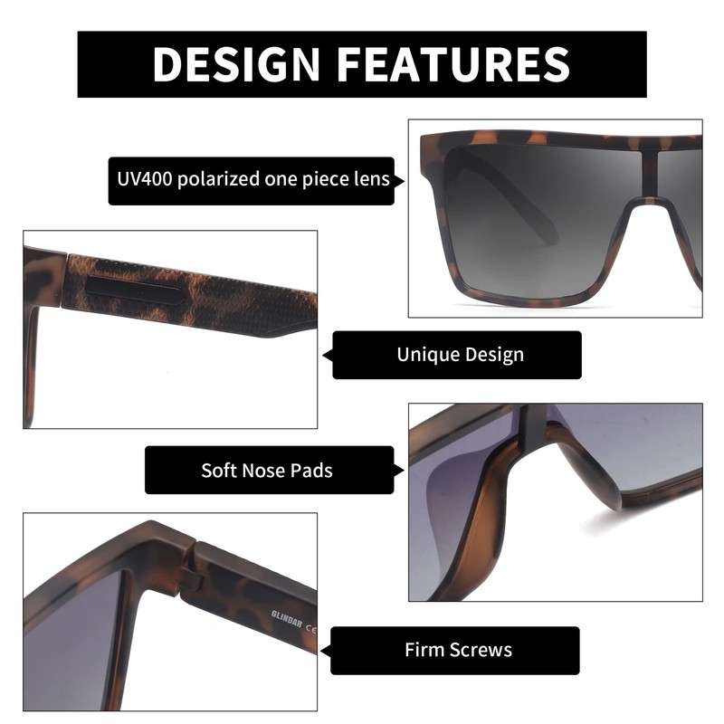 GLINDAR Polarized Shield Sunglasses for Men Square Flat Top Sports