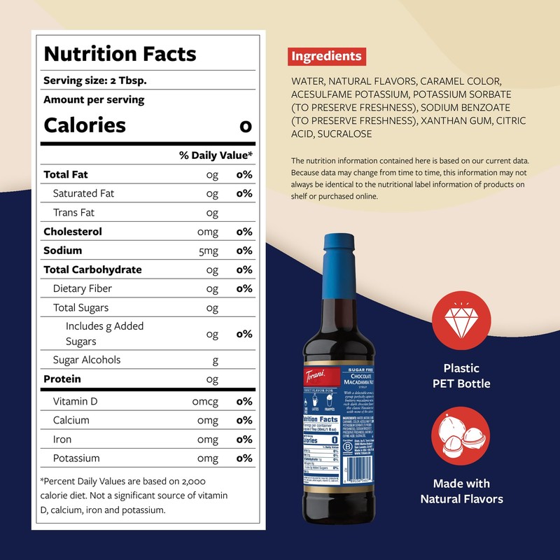 Torani Sugar Free Coffee Syrup, Chocolate Macadamia Nut Flavored Syrup