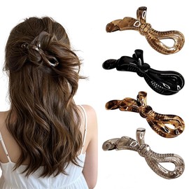 4pcs Stylish Bow Banana Clips Non-Slip Medium Ponytail Holder Hair Clips for Women Daily Party Hair Accessories