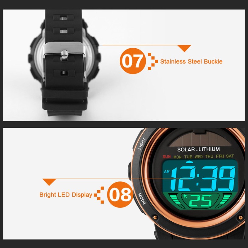 SKMEI Solar Powered Digital Men Women Sports Watch Big Dial