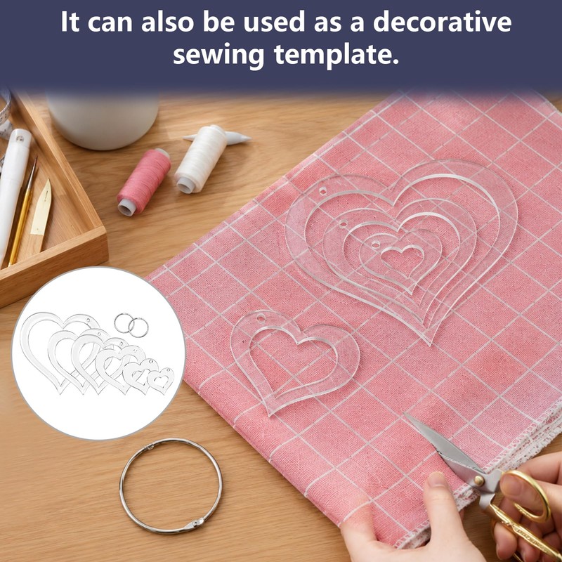6Pcs Acrylic Quilting Templates Set, Transparent Heart Cutting Ruler with