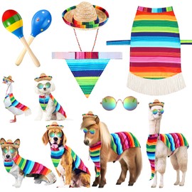 Abbylike 5 Pcs Mexican Dog Miniature Horse Alpaca Yard Goose Costume Set Include Rainbow Poncho Sombrero Hat Pet Sunglasses Maracas for Cinco De Mayo, Day of The Dead, Mexican Theme Party(Medium)