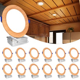 LTBLIGHT 12 Pack 4 Inch LED Recessed Ceiling Light, 1200LM 12W Eqv 150W, Dimmable LED Recessed Lights 5000K, Wood Grain Canless Wafer Downlights for Cottages Soffits