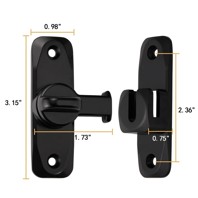 INIRET 3 Pack Barn Door Latches,90/180 Degree Gate Lock,Zinc Alloy